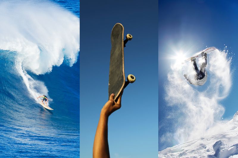 Promo image for "Surf, Skate, Snow" exhibition